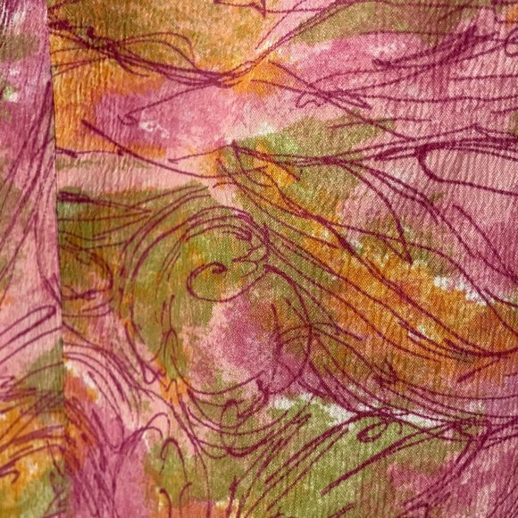 60s Vintage Pink Green Yellow Psychedelic Wide Collar Shirt Dress with Glass But - Picture 6 of 7